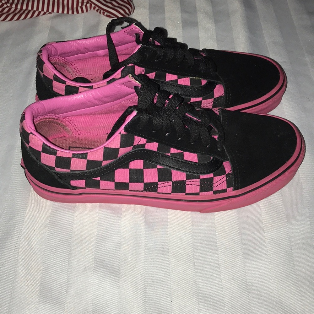 Checkered pink and black vans